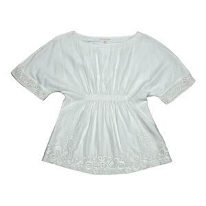 Tori Richard White Silk Blend Embroidered Cinched Blouse Size 6